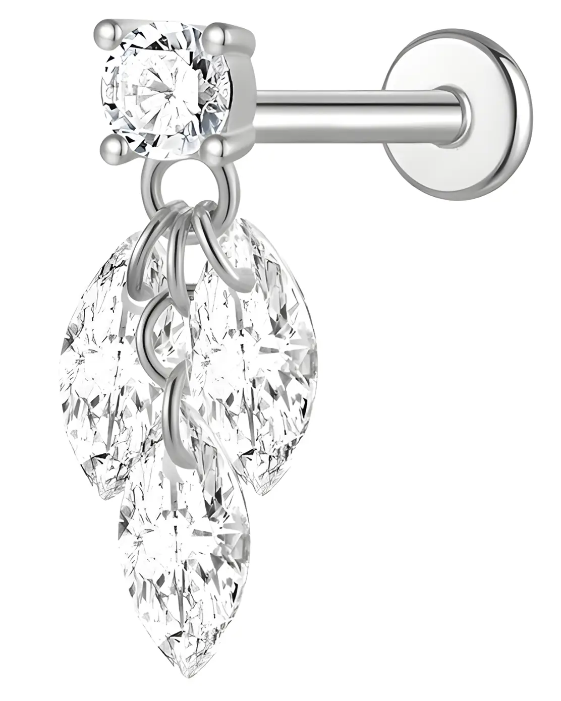 Triple Marquise Cluster Dangle Cubic Zirconia Labret ASTM F136 Titanium 16G 8mm - F136TEP004B-S1