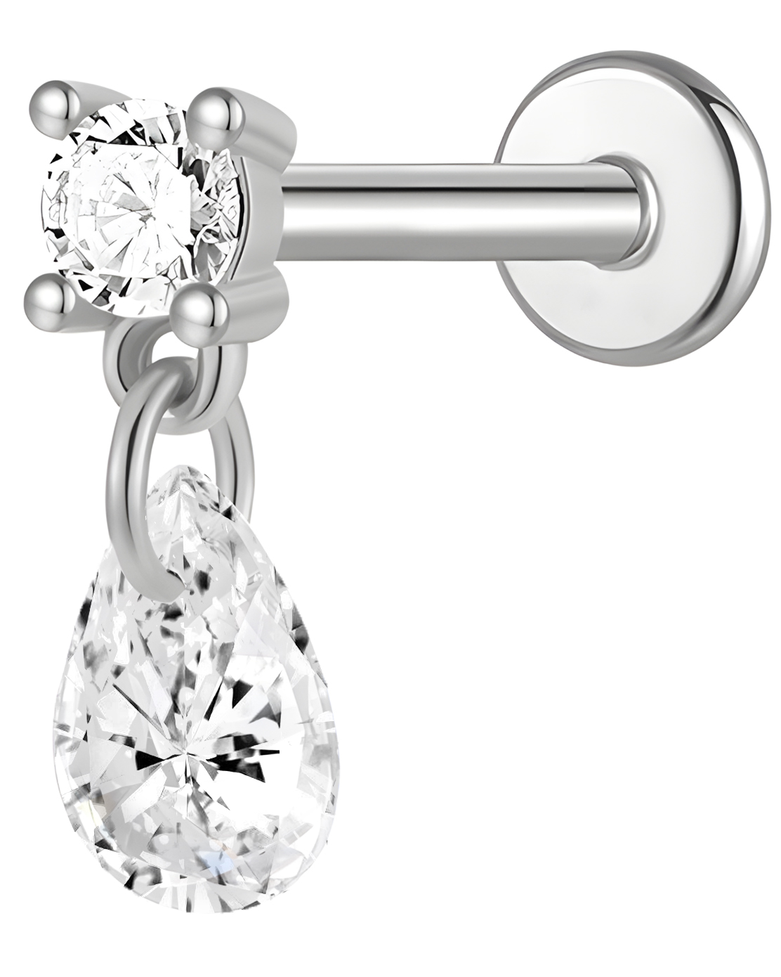 Pear Drop Dangle Cubic Zirconia Labret ASTM F136 Titanium 16G 8mm - F136TEP004A-S1