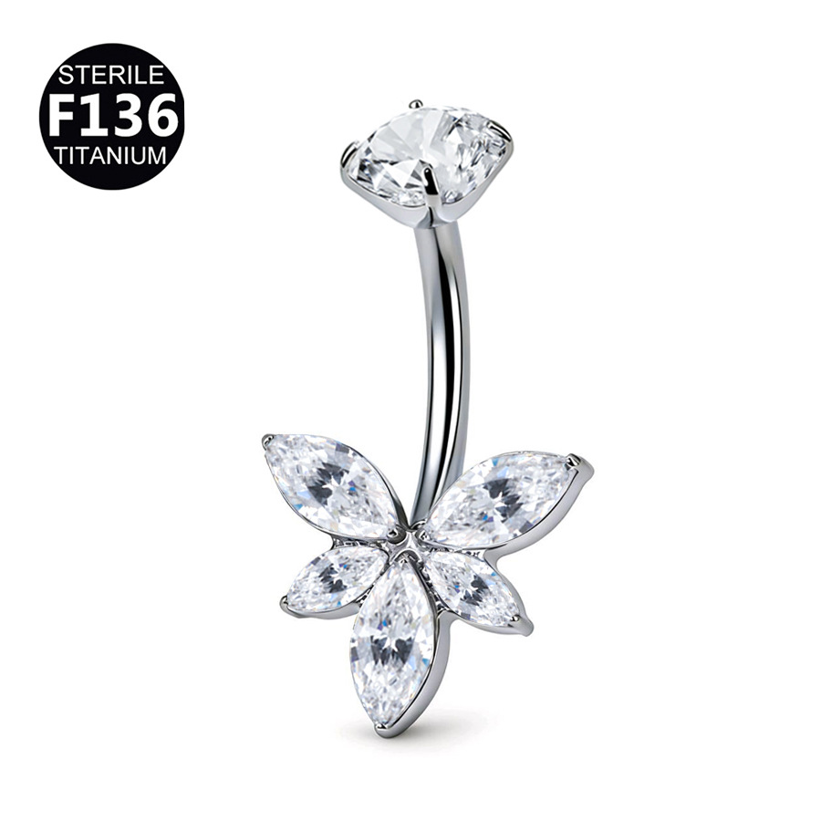 Marquise Leaf Cluster Titanium Belly Button Ring 14G 10mm - F136TBP006-S1410