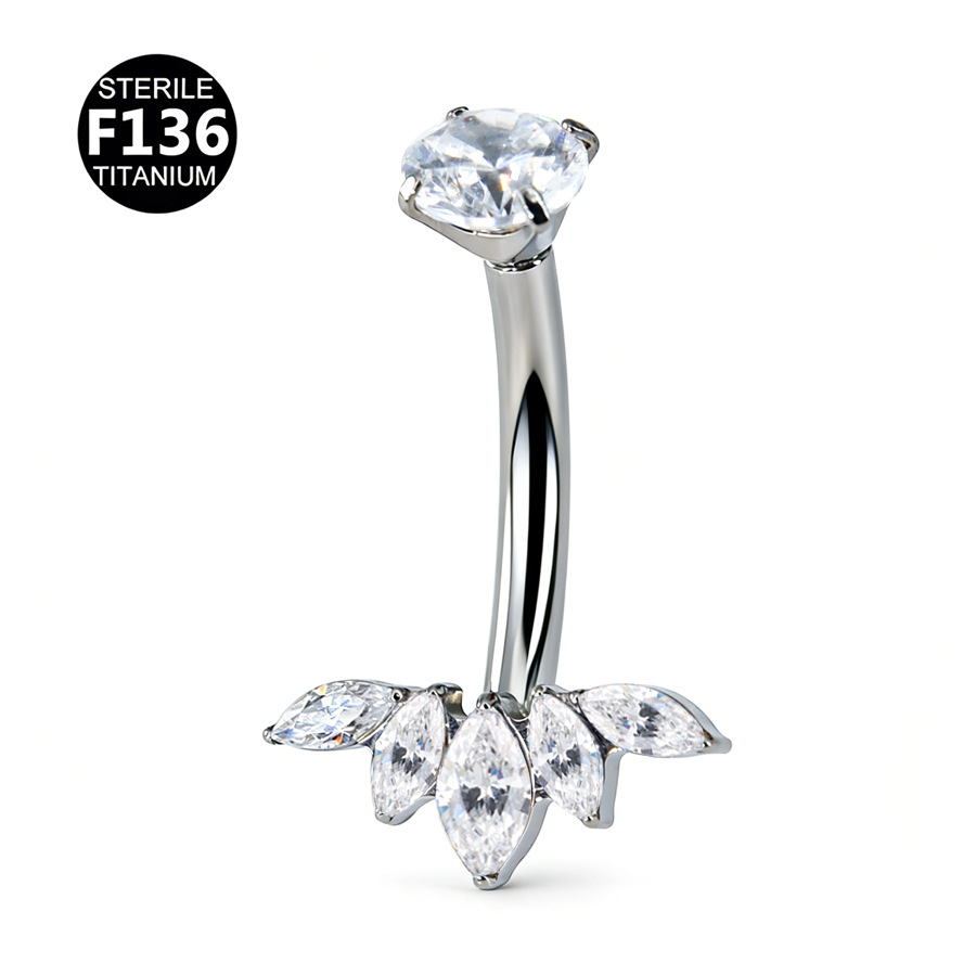 Marquise Fan Cluster Titanium Belly Button Ring 14G 10mm – F136TBP008-S1410