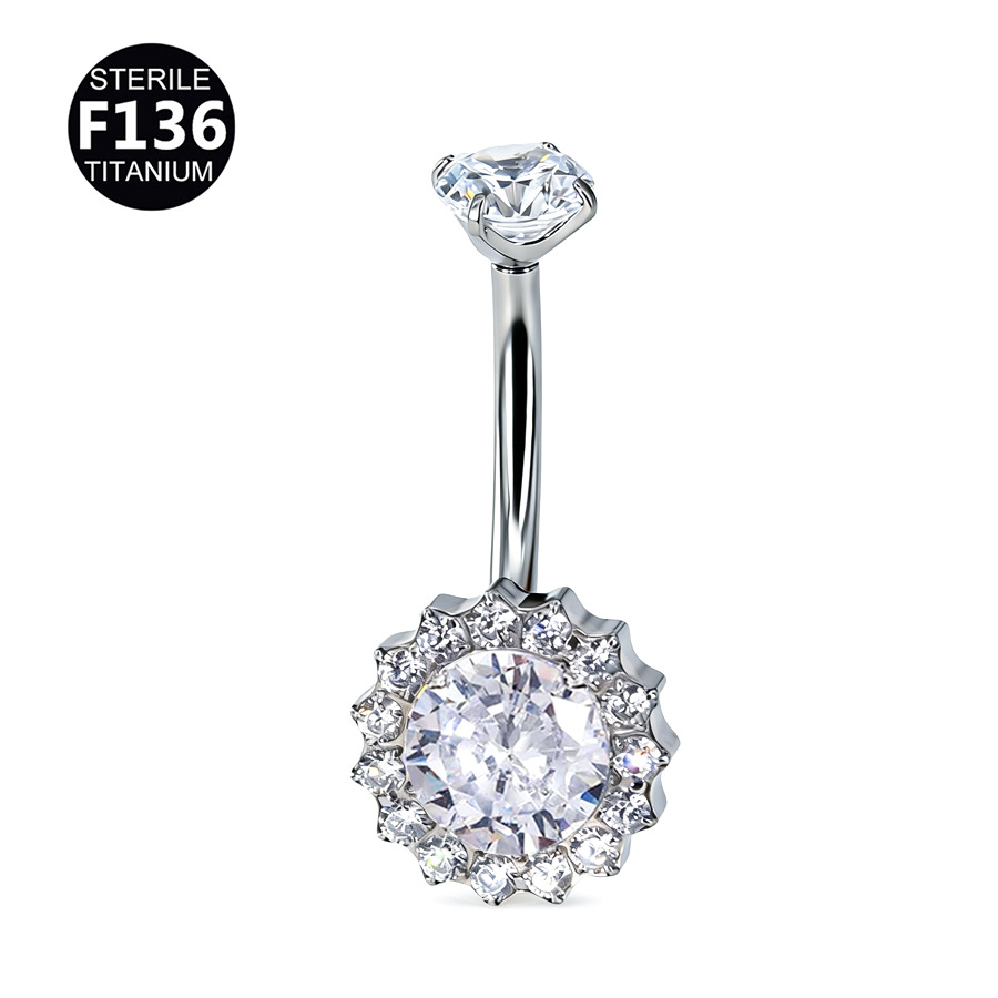 Sunflower Halo CZ Titanium Belly Button Ring 14G 10mm - F136TBP009-S1410