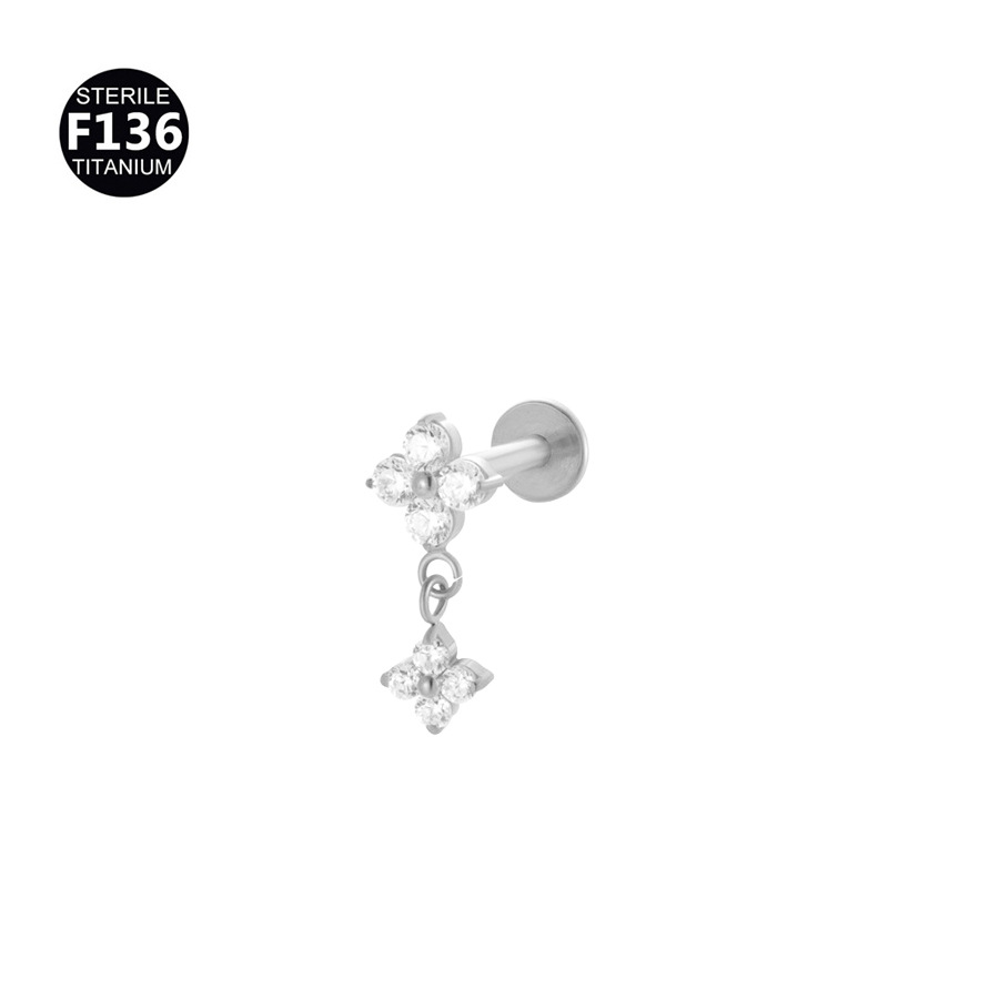 Flower Dangle Labret ASTM F136 Titanium 16G 8mm - F136TEP006