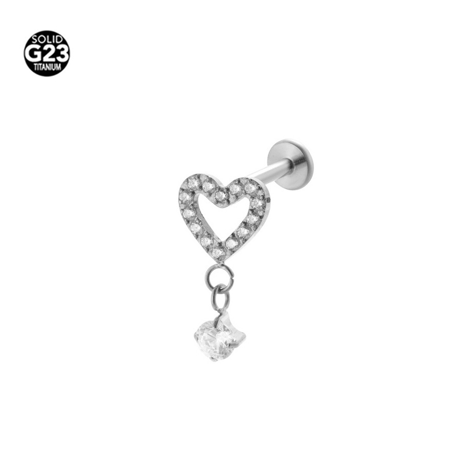 Heart Dangle Labret G23 Titanium 16G 8mm - F136TEP007