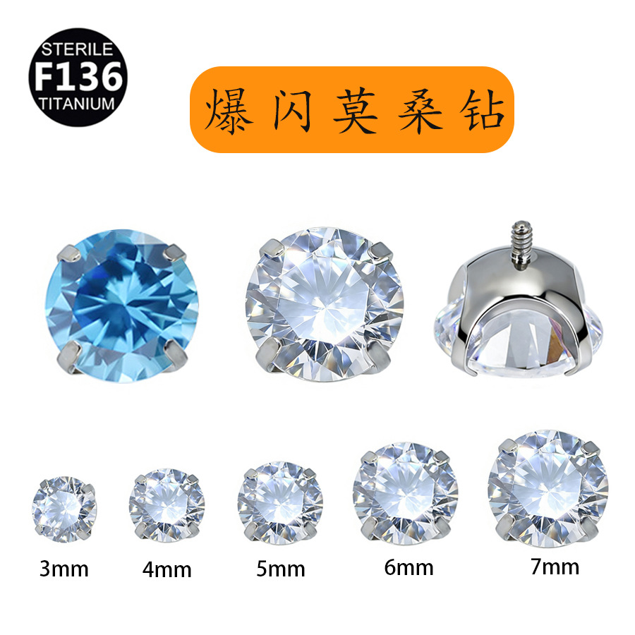 Moissanite Prong-Set Threaded Top Titanium – F136TEP016