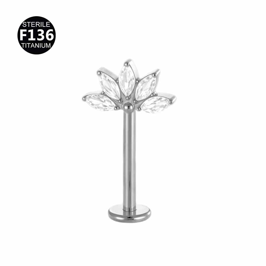 Five-Marquise Fan Cluster Titanium Labret 16G 6mm - F136TEP019