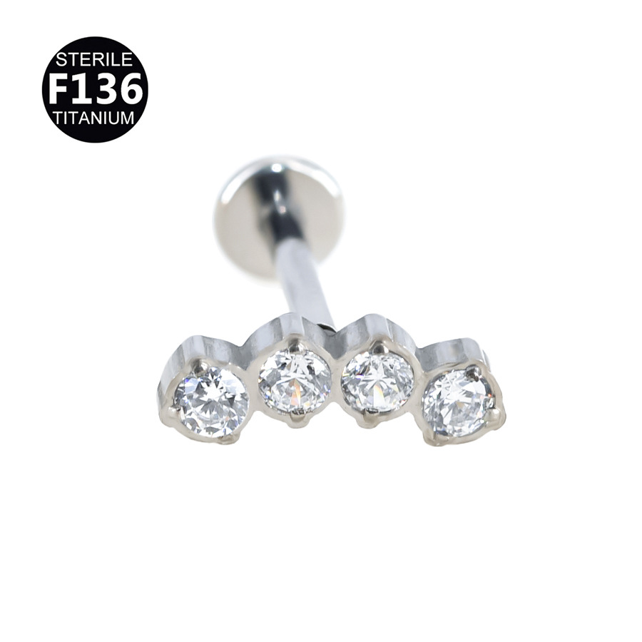 Curved Bezel-Set CZ Cluster Titanium Labret 16G 8mm - F136TEP023