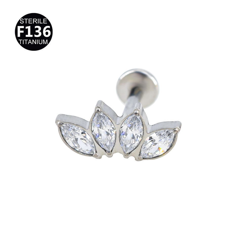 Lotus Fan Marquise CZ Titanium Labret 16G 8mm - F136TEP024