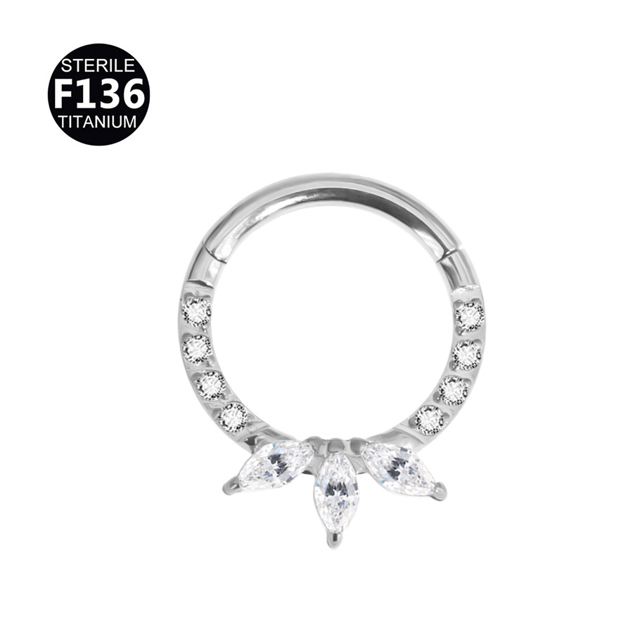 Triple Marquise Fan & Pave CZ Titanium Hinged Clicker 16G 8mm – F136TEP028