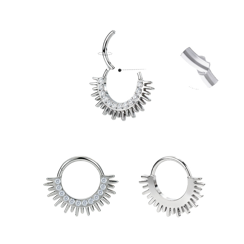 Sunburst CZ Hinged Clicker Titanium 16G - F136TEP035