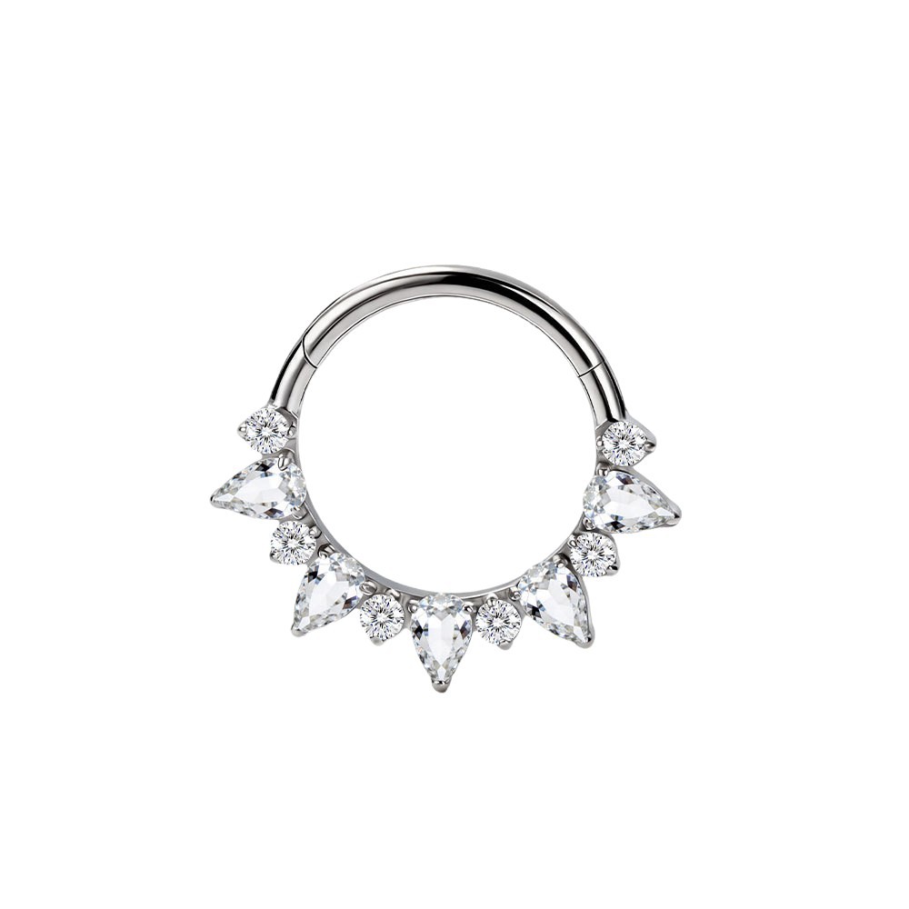 Pear & Round CZ Cluster Hinged Clicker G23 Titanium 16G – F136TEP038