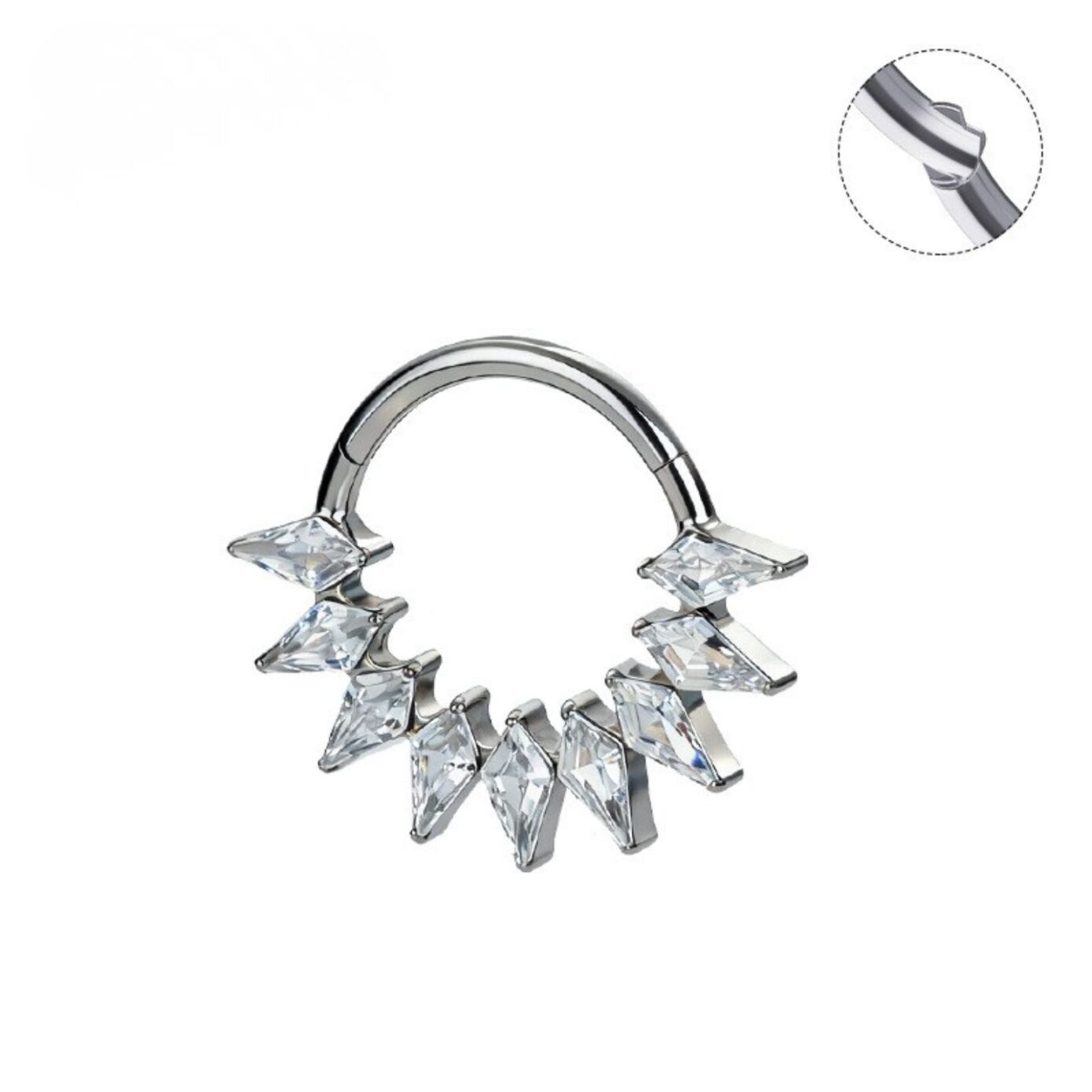 Kite-Cut CZ Sunray Hinged Clicker G23 Titanium 16G - F136TEP040