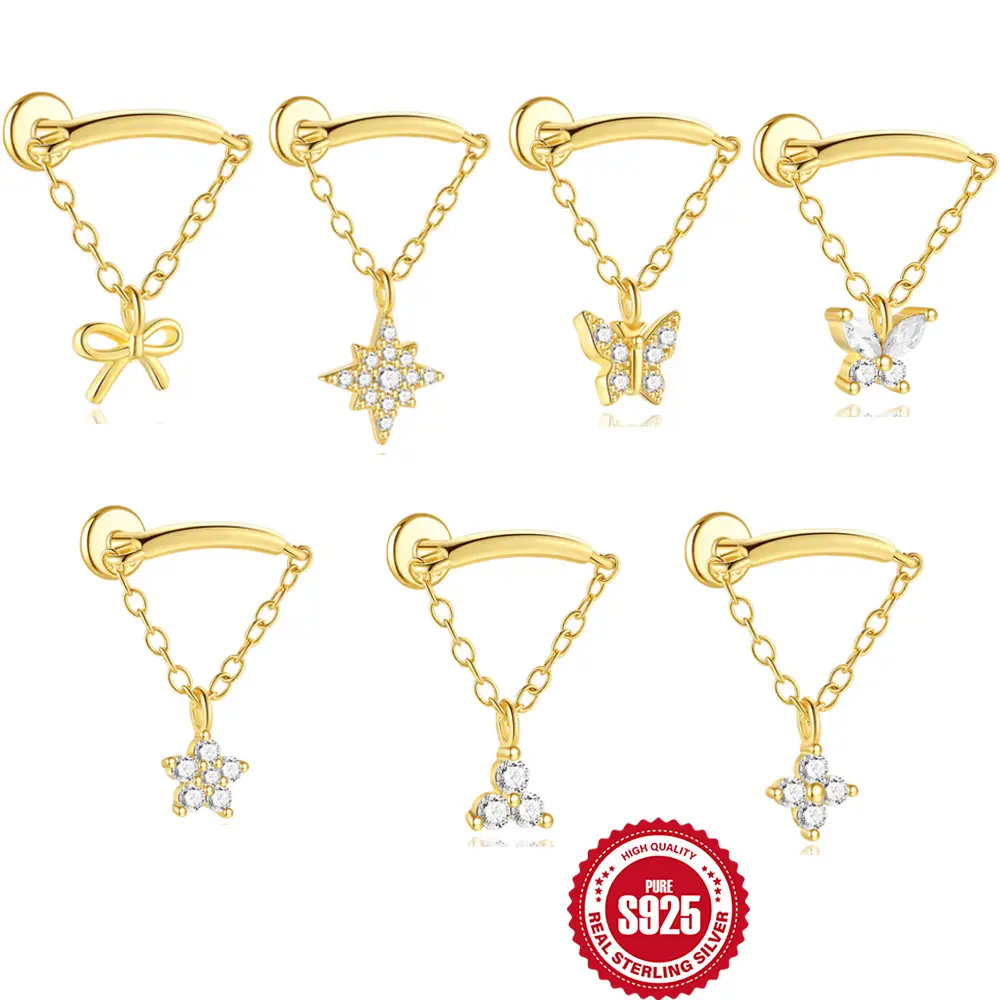 CZ Charm Dangle Tassel Labret 925 Sterling Silver 16G 6mm – SP1606041
