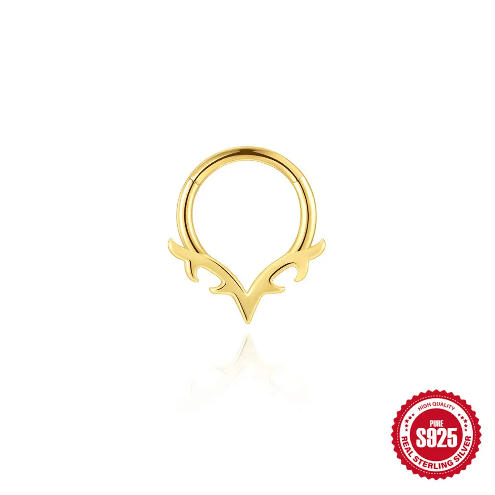 Sterling Silver Antler Design Hinged Clicker Septum Ring – SPEH001