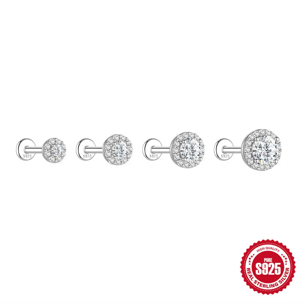 Moissanite Halo S925 Sterling Silver Internally Threaded Labret Stud – SPM1606002