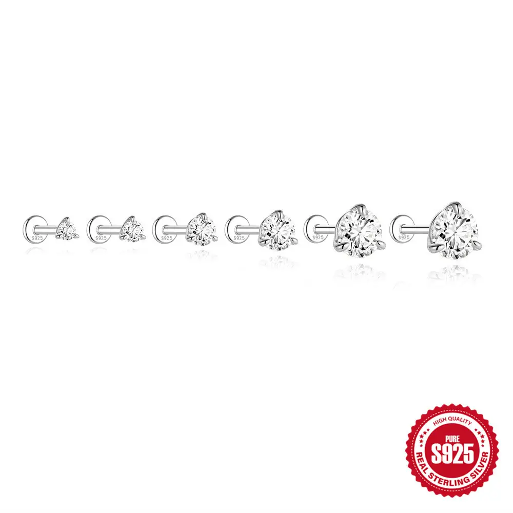 Moissanite 3-Prong Martini S925 Sterling Silver Internally Threaded Labret Stud – SPM1606003