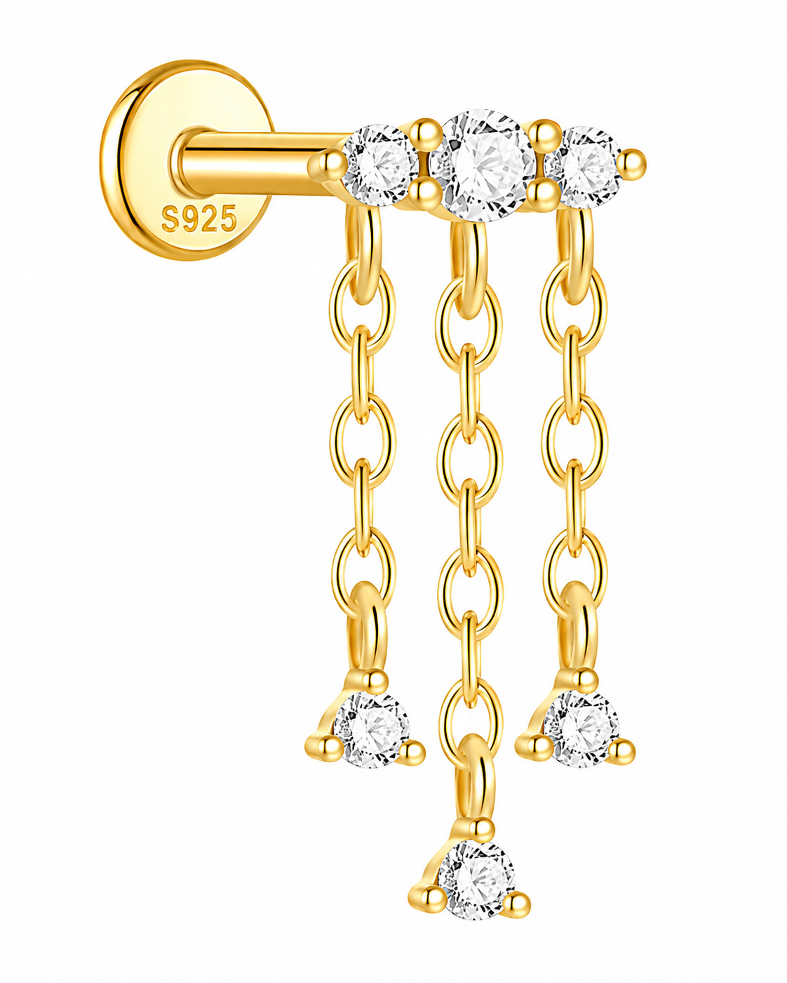 Triple CZ Dangle Labret Stud Sterling Silver 16G 6mm – SP1606066