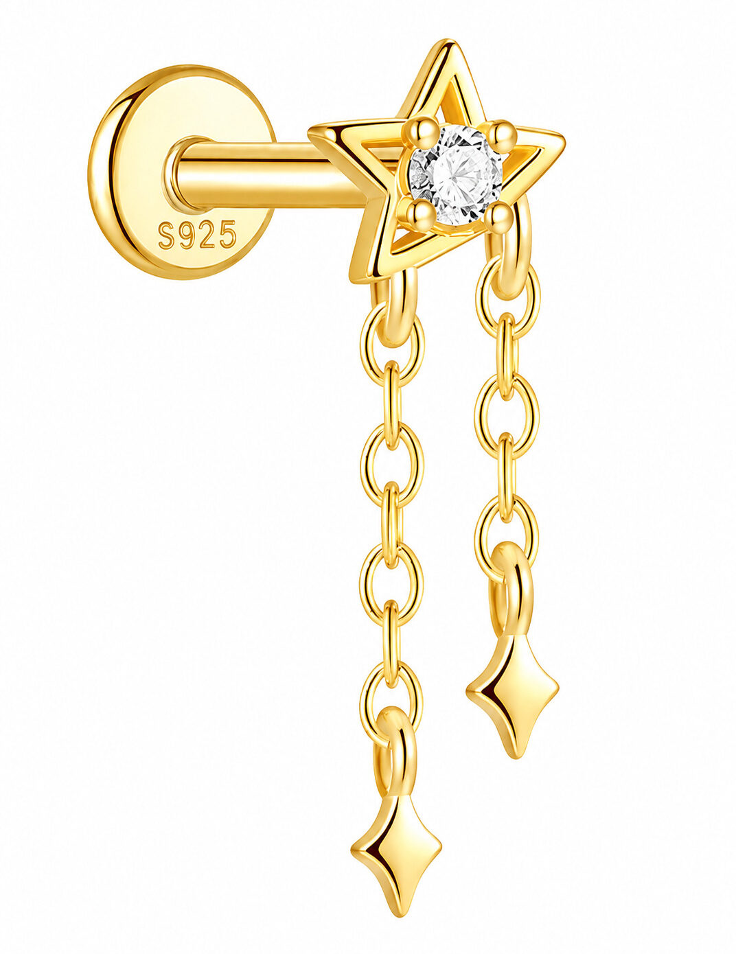 Star Dangle Labret Stud Sterling Silver 16G 6mm - SP1606068