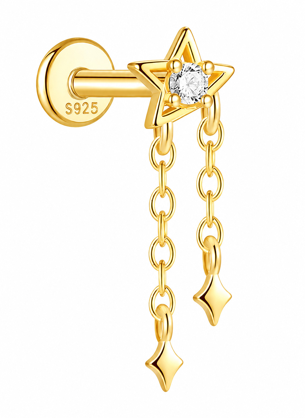 Star Dangle Labret Stud Sterling Silver 16G 6mm – SP1606068