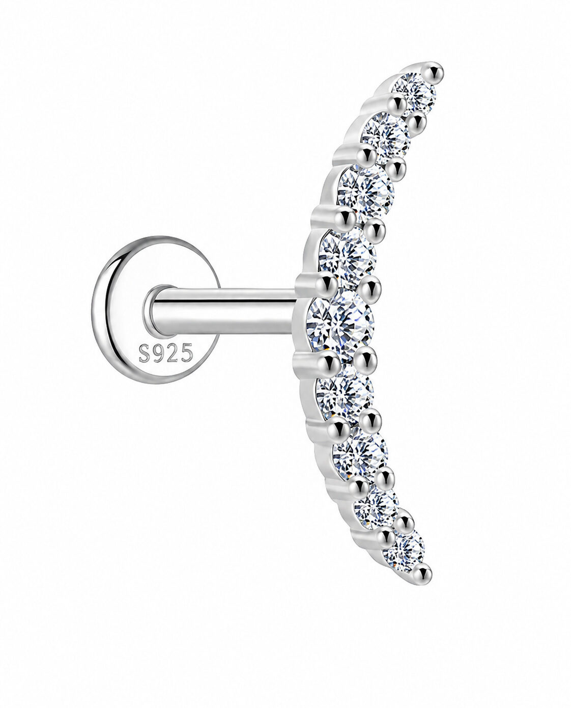 Curved Moissanite Cluster Labret Stud Sterling Silver 16G 6mm - SP1606069