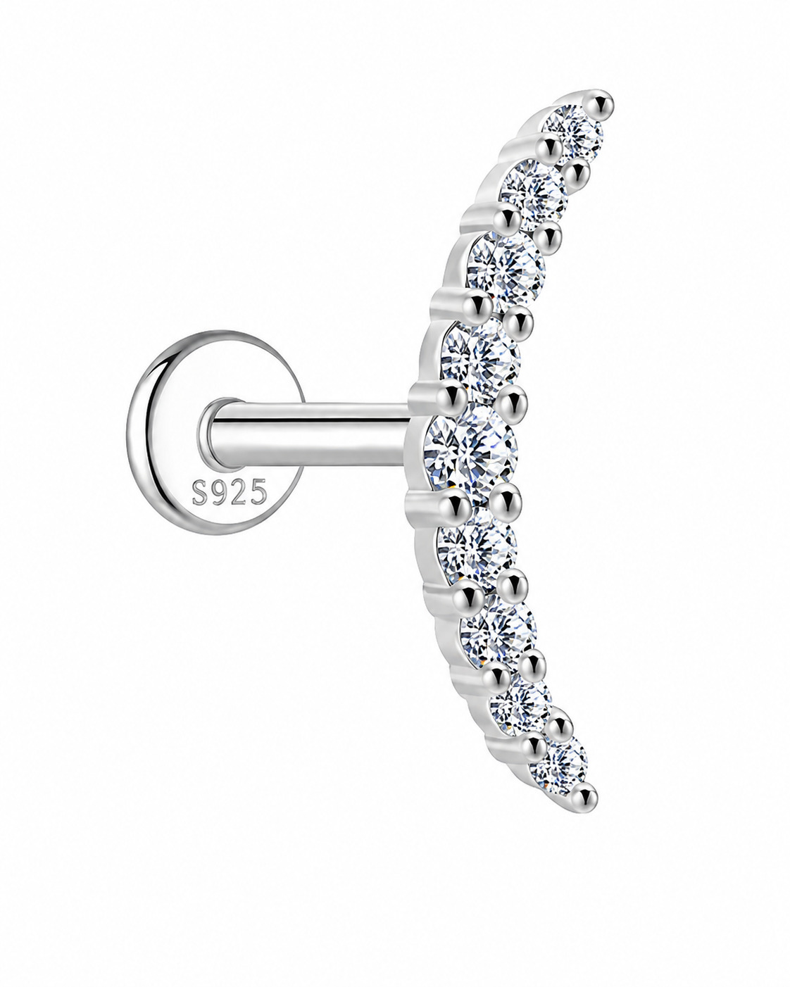 Curved Moissanite Cluster Labret Stud Sterling Silver 16G 6mm – SP1606069